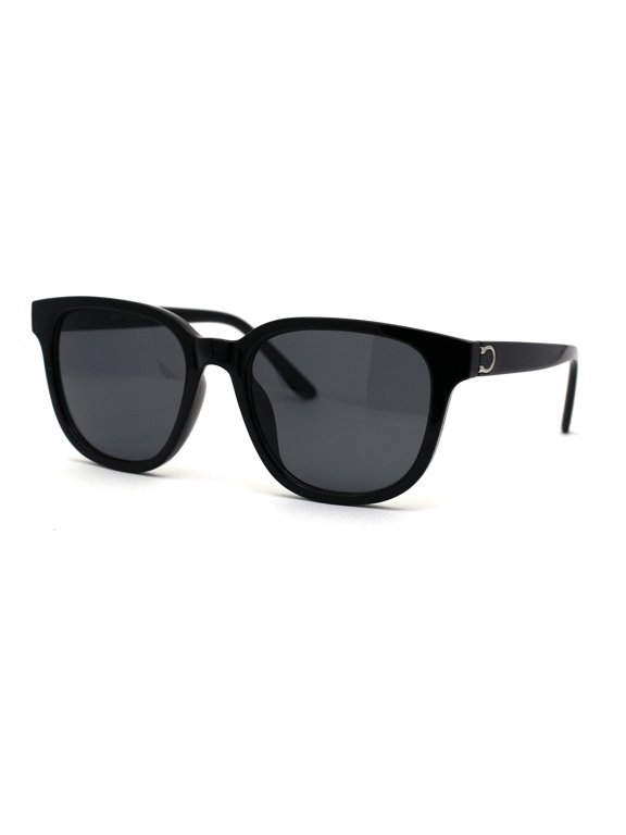 Womens Boyfriend Style Mod Horn Rim Sunglasses All Black
