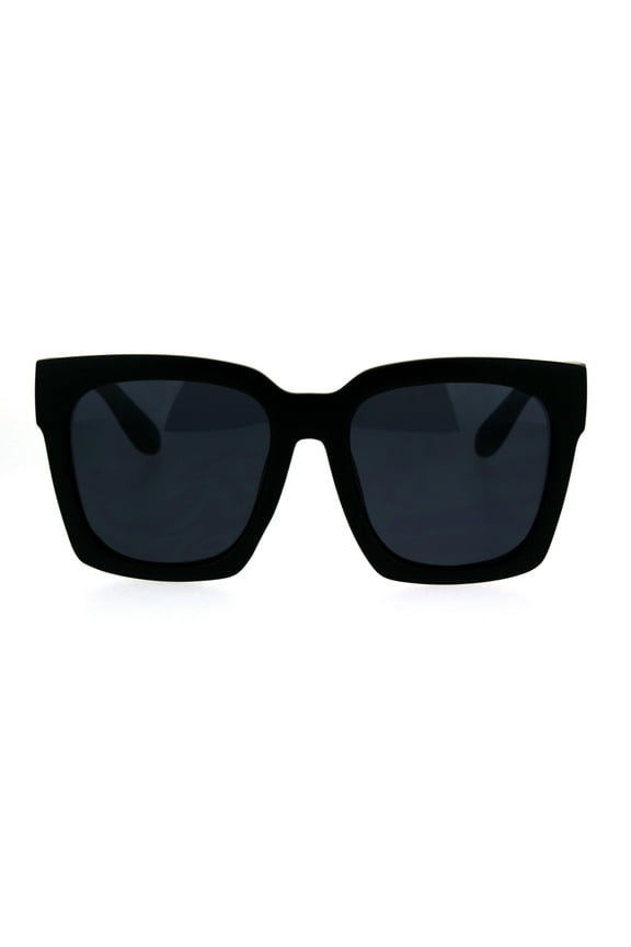Womens Boyfriend Style Oversize Horned Rim Thick Plastic Sunglasses Matte Solid Black