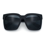 Womens Boyfriend Style XXL Oversize Horned Rim Thick Plastic Sunglasses Matte Black Frame Solid Black Lens