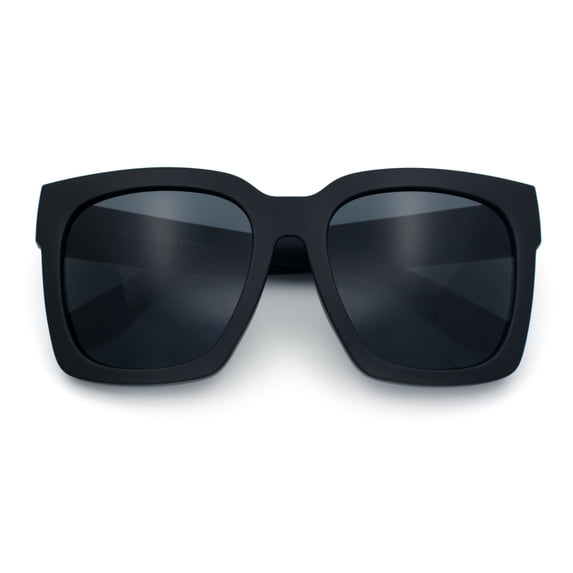 Womens Boyfriend Style XXL Oversize Horned Rim Thick Plastic Sunglasses Matte Black Frame Solid Black Lens