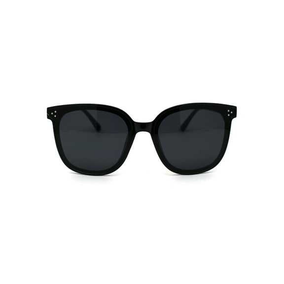 Womens Boyfriend Style Round Oversize Horn Rim Sunglasses All Black
