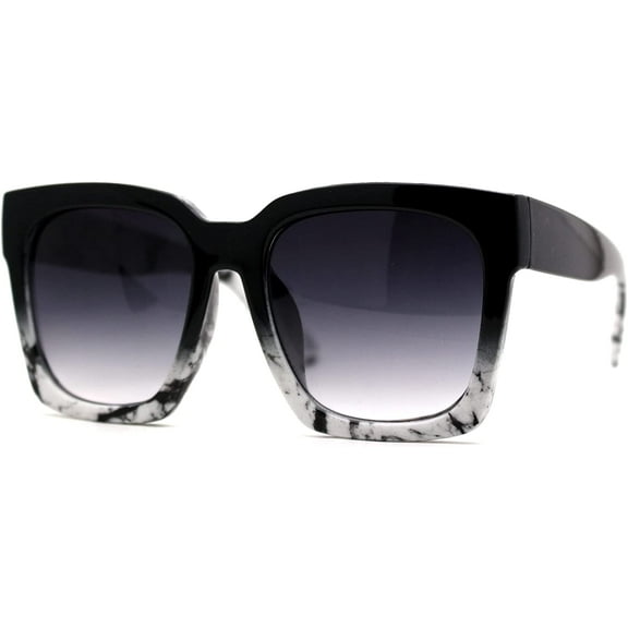Womens Boyfriend Style XXL Oversize Horned Rim Thick Plastic Sunglasses Black White