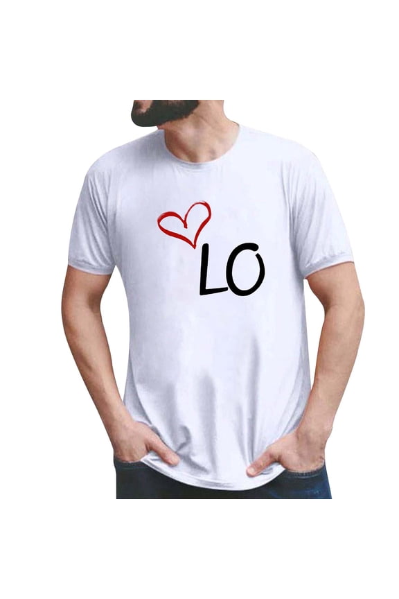 Womens Boyfriend Valentine'S Day Shirt Letter Print Printed Short Sleeve Mens Clothing,White,2XL
