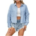 thumbnail image 1 of Womens Boyfriends Jean Jacket Womens Plus Denim Stretch Denim Jacket, Women's Oversized Mid Long Denim Jacket Jean Biker Coat S-105 Light Blue XL, 1 of 9