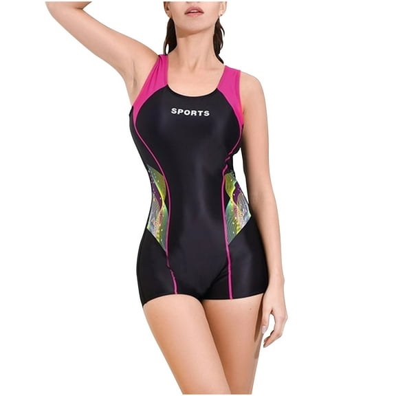 Womens Boyleg Racerback One Piece Swimsuit Athletic Full Coverage Swimwear Lap Swimming Suit Print Swimwear Competitive Bathing Suit