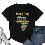 Womens Boys African Print Little Kids with King Kente Cloth T-Shirt Black Small