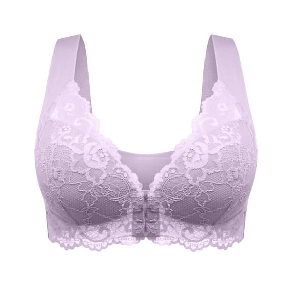 Womens Bra Back-Smoothing Seamless Bras for Women Front Closure, Wireless Bras Lace Breathable Push up Bralette Convenient Bra Purple 4XL