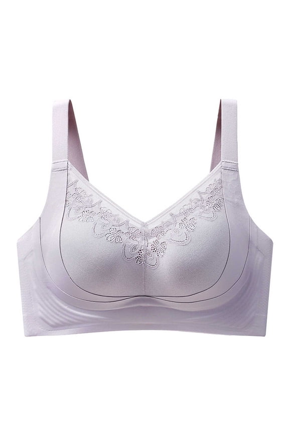Womens Bra Comfy Womens Seamless Bra Soft Support Wireless V Neck T-Shirt Bras Lace Patchwork Bralette Push up Everyday Bras Purple 40