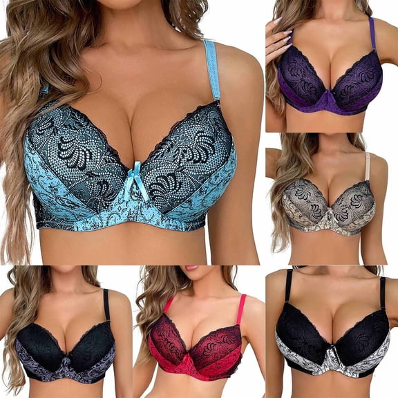 Womens Bra Double Breasted Floral Lace Plus Size Bra Black 75C