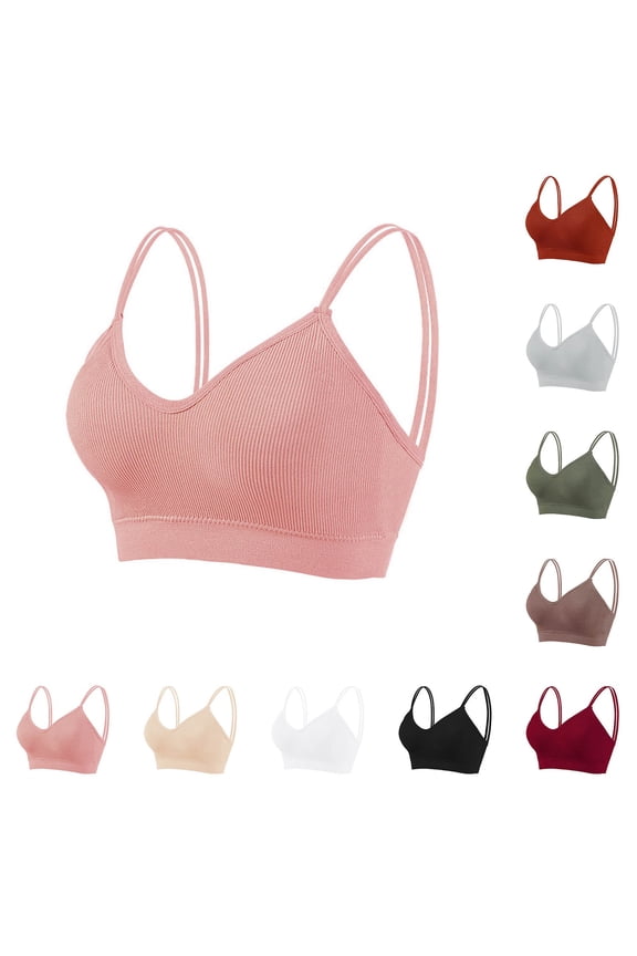 Womens Bra Double Straps Off Shoulder Breast Wrap Sports Bra with Pads Grey One Size