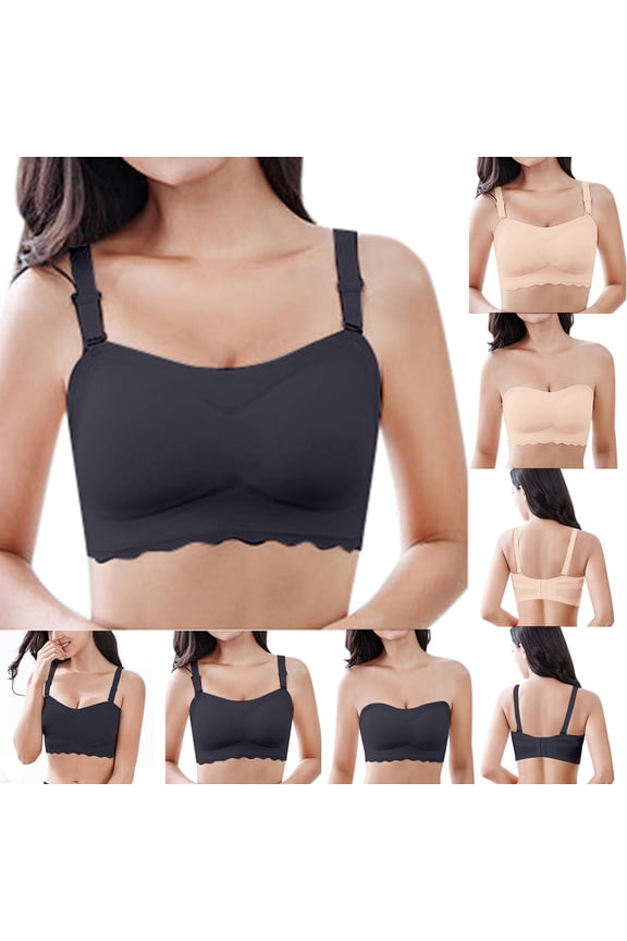 Womens Bra Invisible Adhesive Bra Bandeau Two Way Wear Anti Slip Beige L