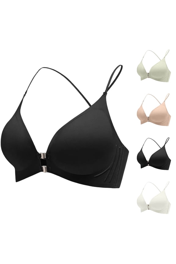 Womens Bra Seamless Front Closure Back Strappy Push Up Bra Adjustable Cross Halter White M