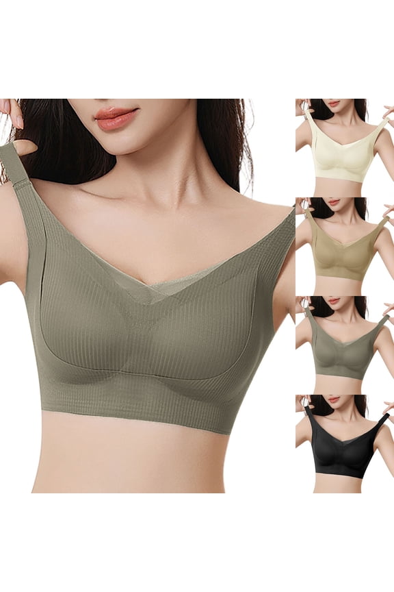 Womens Bra Seamless Warm Anti Gravity Lift Mesh Gather Lift Adjustable Wireless Army Green L
