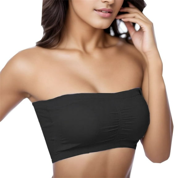 Womens Bra Stretch Strapless 1 Piece Bra Summer Bandeau Plus Size Strapless Comfort Wireless Padded Top Sports Support Seamless Sports Low Back No Underwire Push up Bras for Women 36c Black 6XL