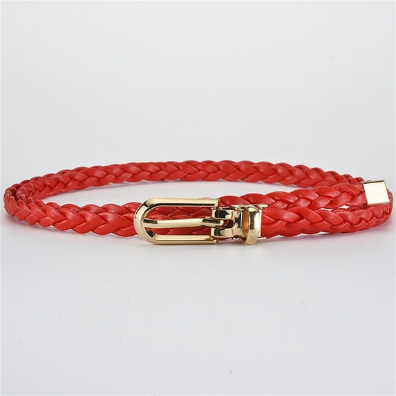 Womens Braided PU Leather Belt Thin Strap with Buckle Adjustable Waistband