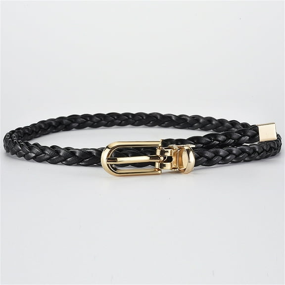 Womens Braided PU Leather Belt Thin Strap with Buckle Adjustable Waistband