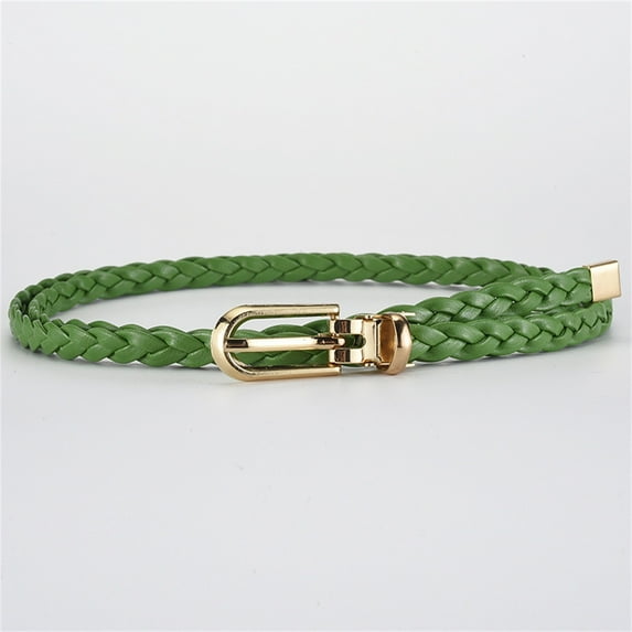 Womens Braided PU Leather Belt Thin Strap with Buckle Adjustable Waistband