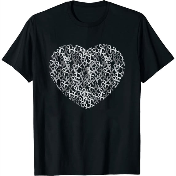 Womens Brain Cancer Awareness Gray Ribbon Heart Brain Tumor Support T-Shirt Black Small