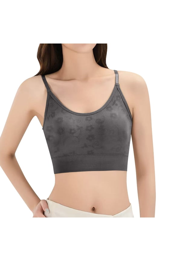 Womens Bralette, Cotton Modal Wireless Bras for Women, Soft Breathable Lace, Lightweight Convertible Bra Straps Daily Wear, Gray One Size