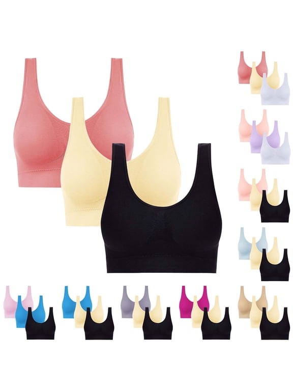Womens Bralette, Wireless Push Up Bra with Pullover Design, Breathable Plus Size Comfort Underwear, Indoor Travel Yoga Wear, 3 Pack | VerBelle,Black 4XL