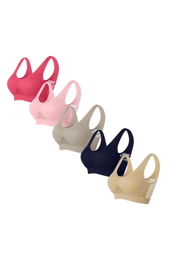 Womens Bralettes 5-Pack, Wireless Bras Hot Pink, Wirefree Comfort Seamless for Everyday Lounge & Yoga, Plus Size S-5XL,Size 5XL