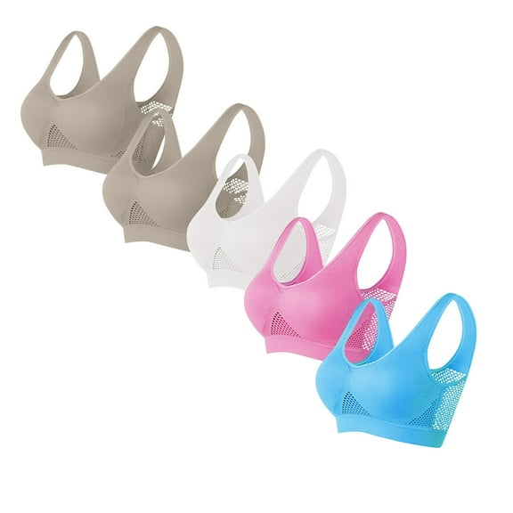 Womens Bralettes 5-Pack Wireless Comfort Bras, Soft Nylon Beige, Wirefree Seamless for Everyday Lounge Yoga, S-5XL Plus Size,Size 5XL