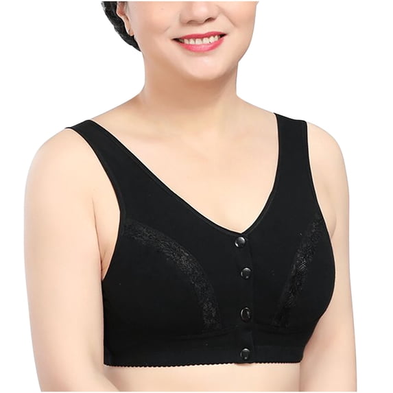 Womens Bralettes Solid Sleeveless Plus Size Lingerie Front Four Button Wide Strap Tank Bra V-Neck Padded Bra Feature Hook and Eye Closure Strapless Bra Style Y-70 , Black 5XL