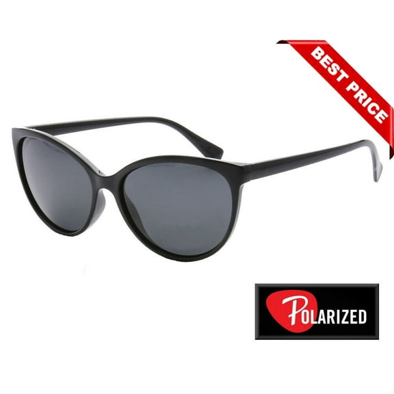 Womens Brand Designer Polarized Cat Eye Sunglasses Fashion Eyewear (Black)