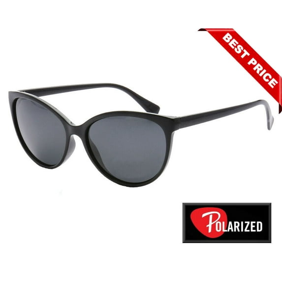 Womens Brand Designer Polarized Cat Eye Sunglasses Fashion Eyewear (Black)