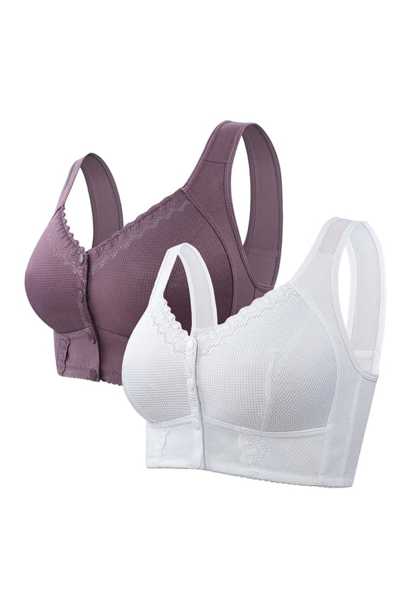 Womens Bras 2PC Set Front Closure Breathable Wireless Daily Support Design Bra Push Up Bras for Women