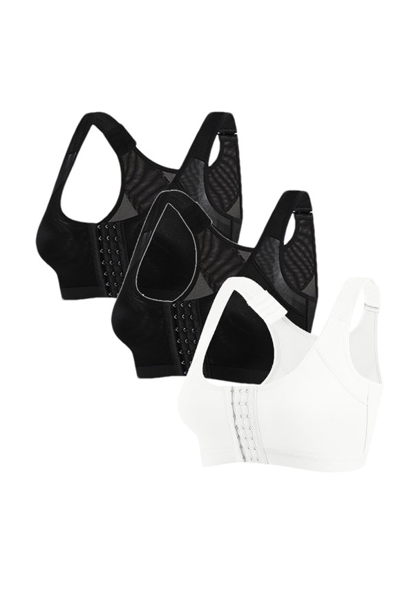 Womens Bras 3PC Front Closure Compression Bras For High Sports Everyday Sports Bra White 2XL