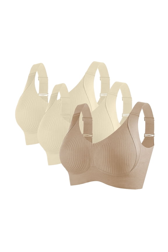 Womens Bras 3PC Set 3 Pack Front Closure Breathable Wireless Bra Set Push Up Bras for Women