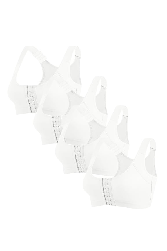 Womens Bras 4PC Front Closure Compression Bras For High Sports Everyday Sports Bra White 2XL