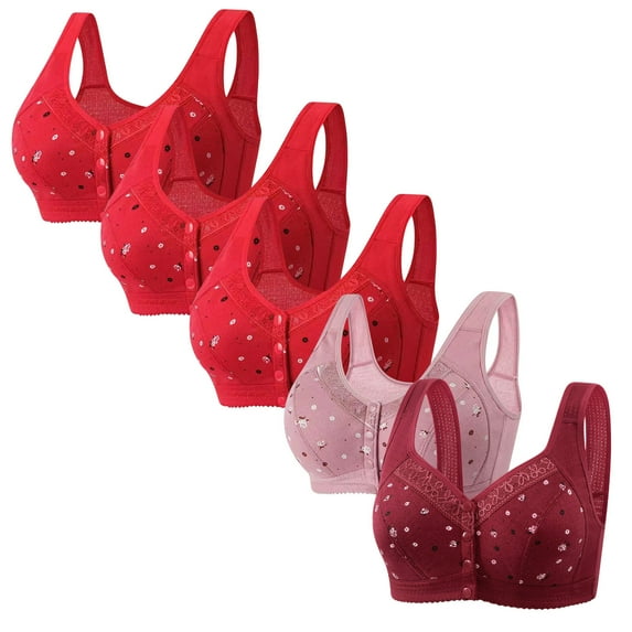 Womens Bras under $5! Xqxayjr 5 Pack Daisy Bra for Seniors, Front Snap Closure Bras, Wirefree Daisy Bras for Older Women, Plus Size Comfortable Everyday Bras Graduation Gifts
