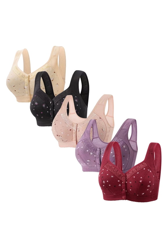 Womens Bras under $5! Xqxayjr 5 Pack Daisy Bras for Older Women Front Button Close Everyday Bra Comfortable No Underwire Push Up Plus Size Everyday Bras Mothers Day Gift