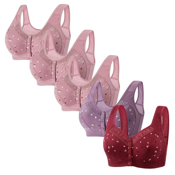 Womens Bras under $5! Xqxayjr 5 Pack Daisy Bras for Older Women Front Button Close Everyday Bra Comfortable No Underwire Push Up Plus Size Everyday Bras Mothers Day Gifts for Wife