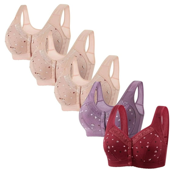 Womens Bras under $5! Xqxayjr 5 Pack Daisy Bras for Older Women Front Button Close Everyday Bra Comfortable No Underwire Push Up Plus Size Everyday Bras Mothers Day Gifts for Wife