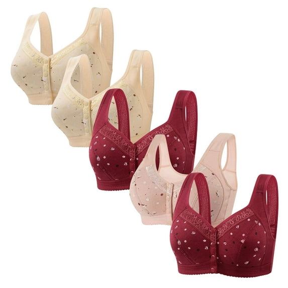 Womens Bras under $5! Xqxayjr 5 Pack No Wire Daisy Bras for Older Women Full Coverage Breathable Everyday Bras Front Closure Push Up Bras No Underwire Cotton Bras Mother Day Gifts
