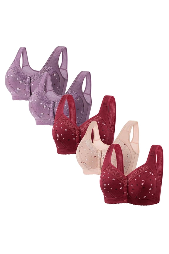 Womens Bras under $5! Xqxayjr 5 Pack No Wire Daisy Bras for Older Women Full Coverage Breathable Everyday Bras Front Closure Push Up Bras No Underwire Cotton Bras Mother Day Gifts