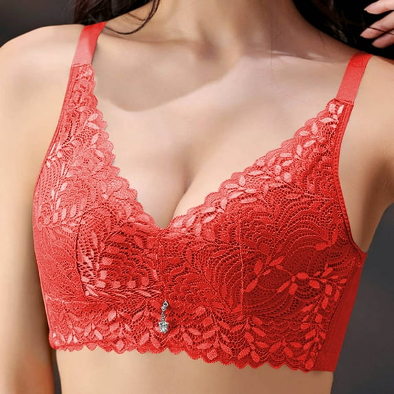 Womens Bras Comfortable Lace Bras for Older Women Padded Snap Closing Bra Full Coverage Wirefree Everyday Bra 34/75C