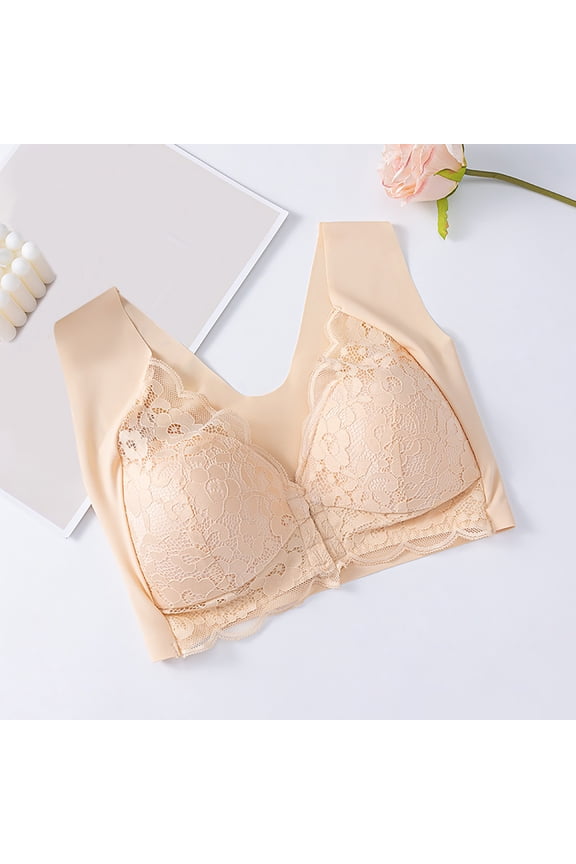 Womens Bras Comfortable Lace Seamless Breathable Push Up Full Coverage Exposure Underwear With Bra Front Buckle XL