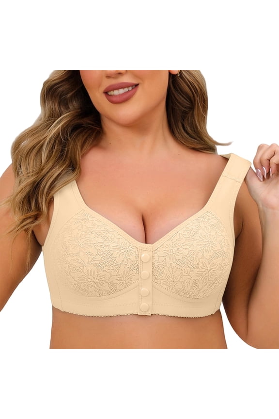 Womens Bras Comfortable Older Front Closure Convenient Everyday Mid Buttons Gathering Supportive Seamless Underwear for Women