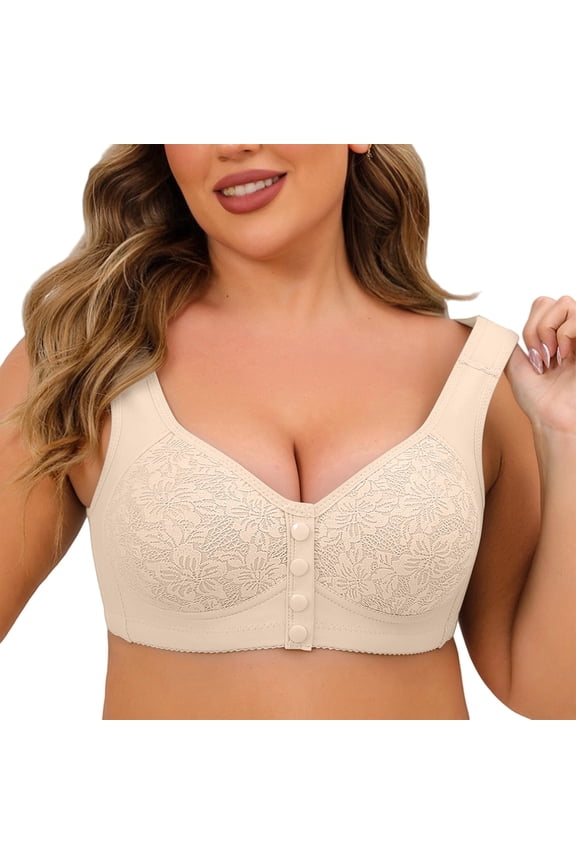 Womens Bras Comfortable Older Front Closure Convenient Everyday Mid Buttons Gathering Supportive Seamless Underwear for Women