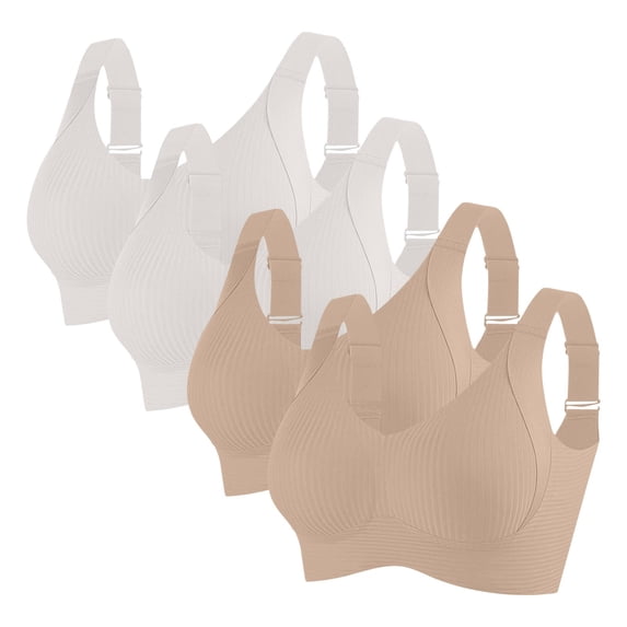Womens Bras Comfortable Push up 4 Pack Women Seamless Sports Bra, Solid Color Adjustable Underwear Brassiere Soft Comfortable Wireless Everyday Bralette White 4XL