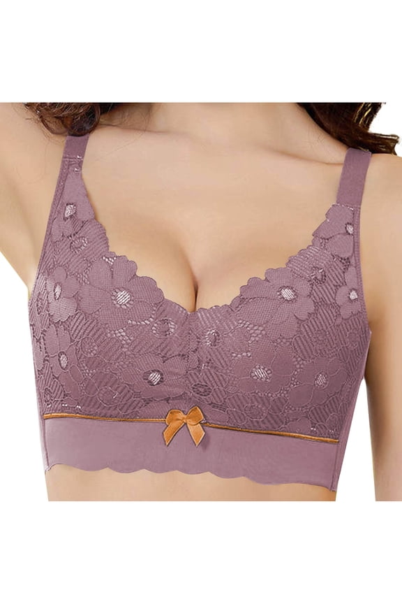 Womens Bras Comfortable Solid Lace Bow Bras Wireless Everyday Bra Comfort Push Up Bralettes 36/80C