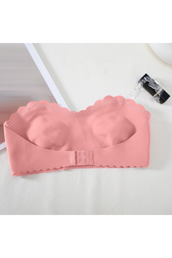 Womens Bras Comfortable Women's Comfortable No Steel Hoop Sexy Wrap Around Bra with Back Buckle Gathered Strapless Drop and Fall Bra Pink S