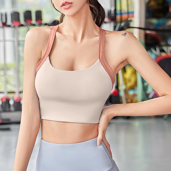 Womens Bras Contrasting Shaped Back And Shock-absorbing Gathered Sports Bra Sports Bra White S