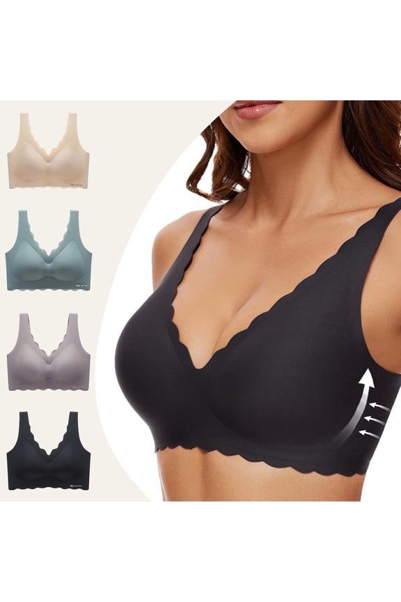 Womens Bras Deep V Petal Bras No Underwire Soft Wireless Bralette Seamless Comfort Grey XXL