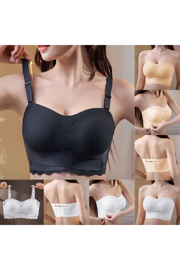 Womens Bras Full Cup Seamless Bandeau Bra Two Way Wear Removable Straps Black XXL
