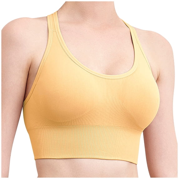 Womens Bras Large Size Sports Underwear Beautiful Back No Steel Shockproof Bra Vest Type Fitness Bra Sports Bra Yellow S